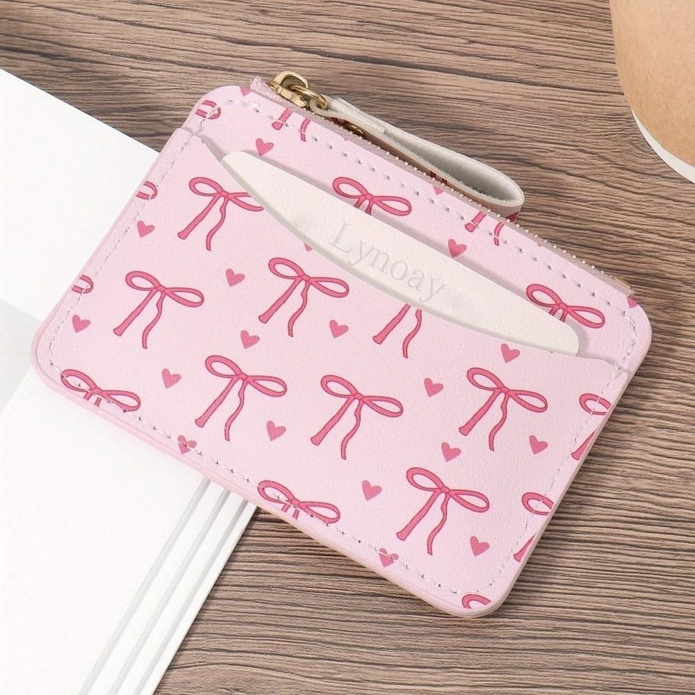 New PVC Credit Card Holder Slim Roomy Zipper Wallet Cute Bow Portable Card Case for Women Girls Zipper Wallet Coin Purse