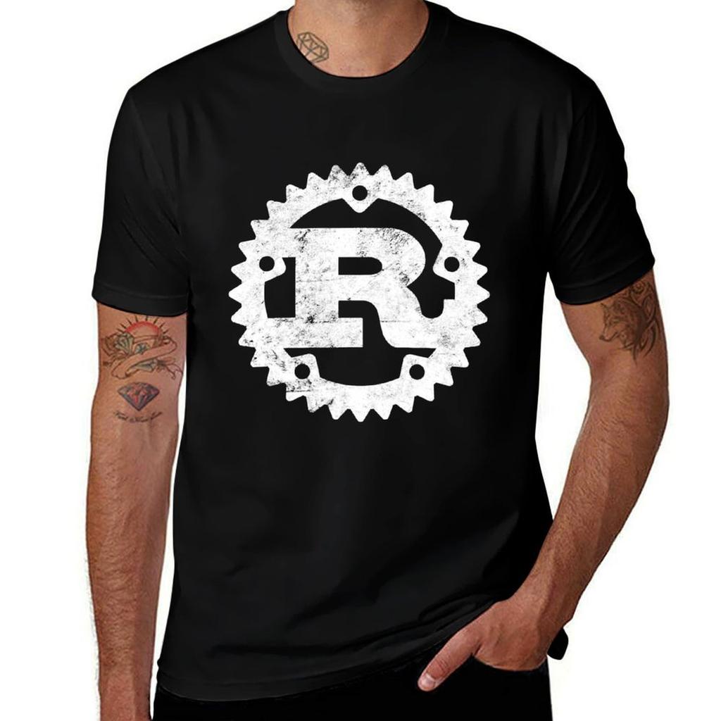 Rust Programming Logo Print Distressed Tshirt Large Size Casual Short Sleeve Top Tshirt