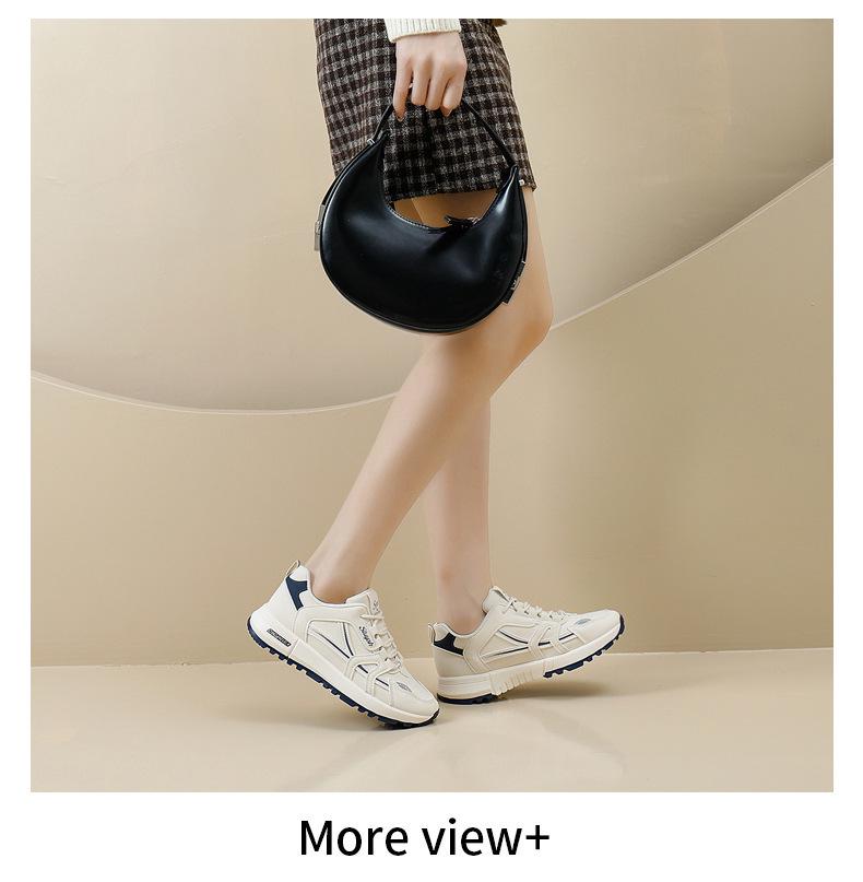 Women's Leather Surface Running Shoes, Spring 2026 - Versatile Casual & Athletic Footwear, Forrest Gump Style, Dad Shoe Design.