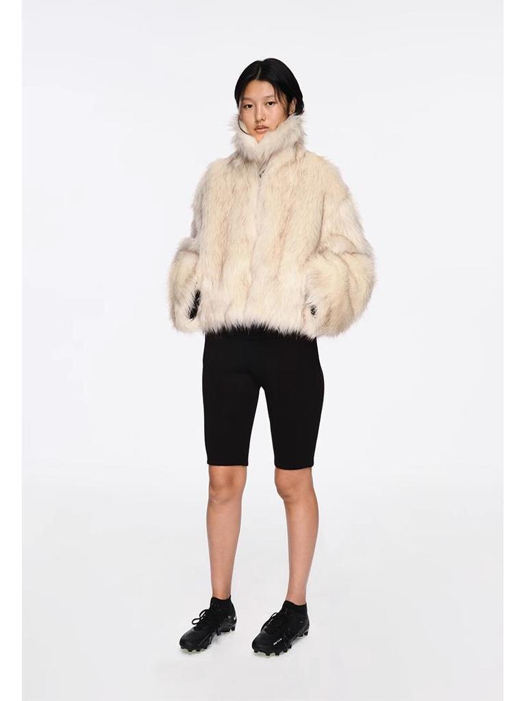 Women's Short Loose Faux Fox Fur Coat - Square Collar, Eco-Friendly, Autumn/Winter.