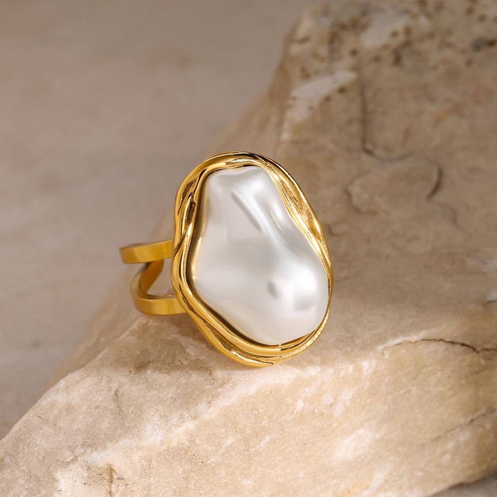 Natürlicher Süßwasserperlen-Ring aus Edelstahl, anlaufgeschützt, schicker Schmuck für Damen, Geschenk 2024
