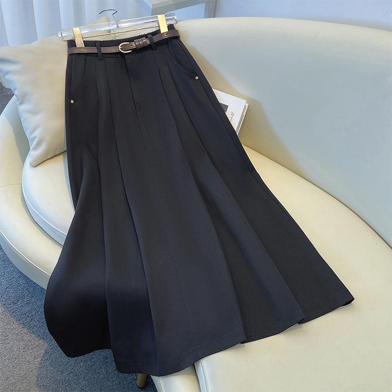 Pleated Midi Skirt - Women's Petite, Spring/Autumn Collection, Temperate OL Commute Style