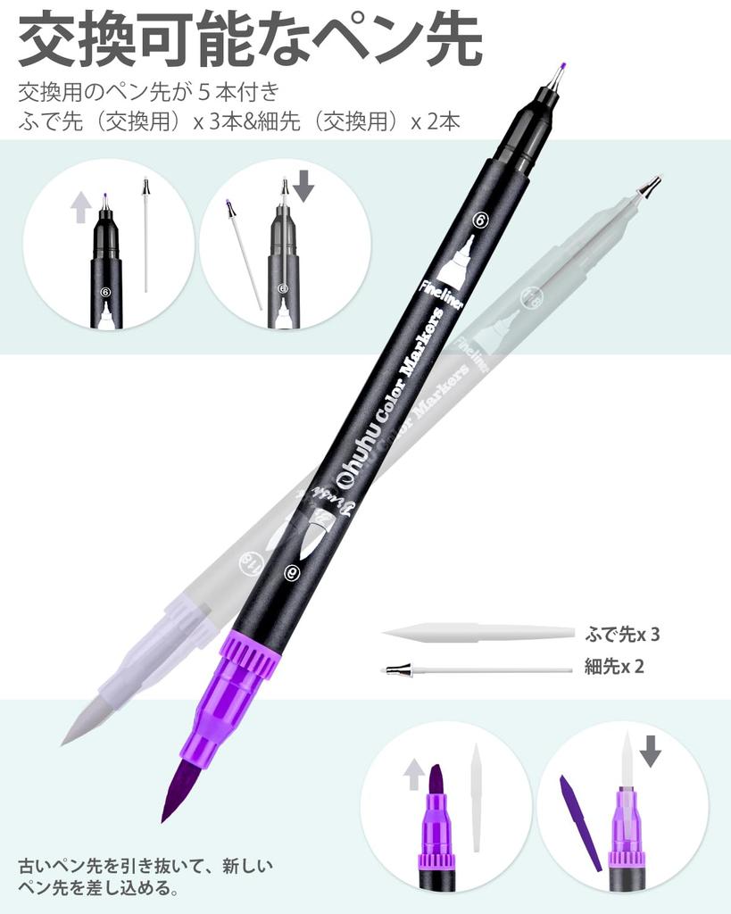 Ohuhu Art Marker 60 Brush Watercolor Brush Extra Fine Perfect for Picture Coloring and Storage Case Included Pens, Colors, Tip, Pen, Water-Based,