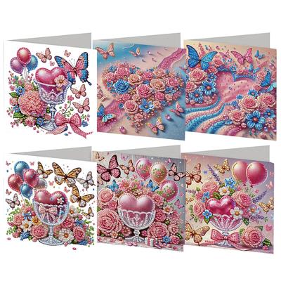 6pcs Diamond Art Greeting Cards DIY 5D Rhinestone Embroidery Arts Cards Kits Handmade Arts Crafts for Birthday Thanksgiving Day