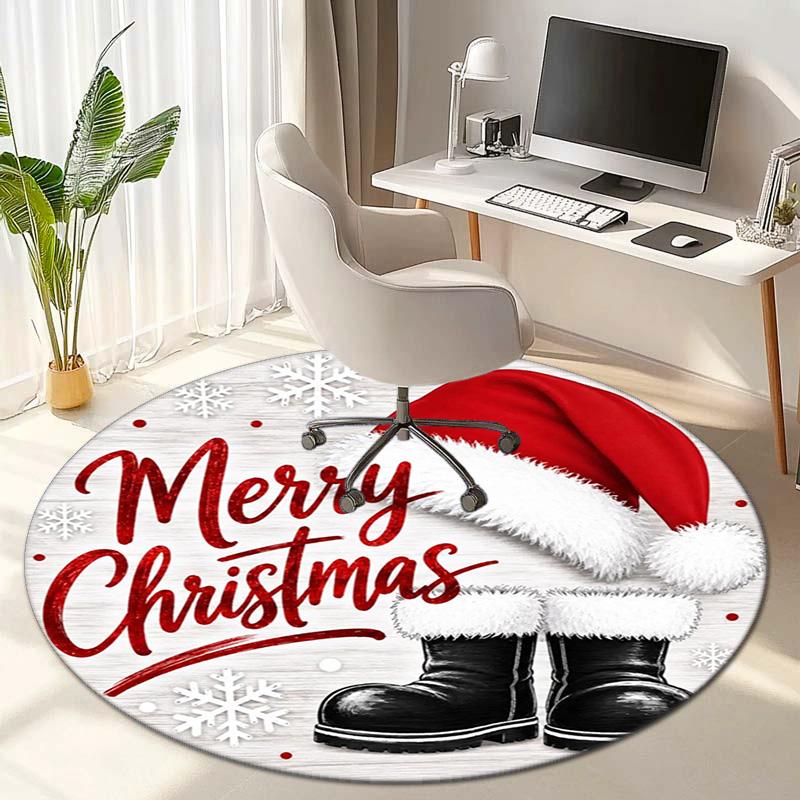 Cute Christmas Day Gift Bell Santa Claus Snowman Christmas Tree round rug Home Soft Decorative Anti slip Chair Mat Carpet Outdoor Floor Mat Carpet 33