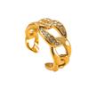 18K Gold Plated Stainless Steel Rhinestone Open Ring, Retro Women's Jewelry Design