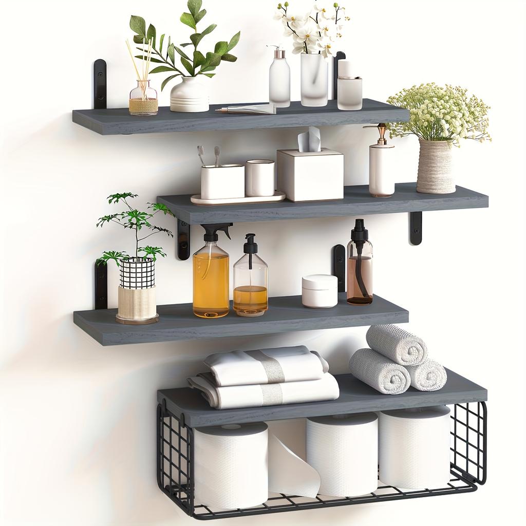 4pcs Wall Mounted Floating Shelf, Multi-Layer Organiser, Bathroom Iron Storage Rack Multifunctional Wall Decoration and Storage