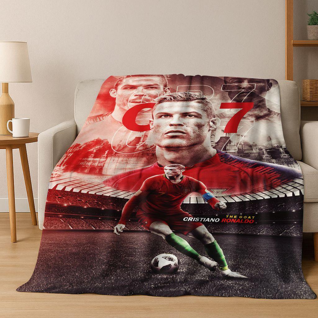 3D Goat Football Star R-Ronaldo Cartoon Art Flannel Blanket,Cozy Soft Throw Blanket for Home Bedroom Bed Sofa Picnic Cover Kid