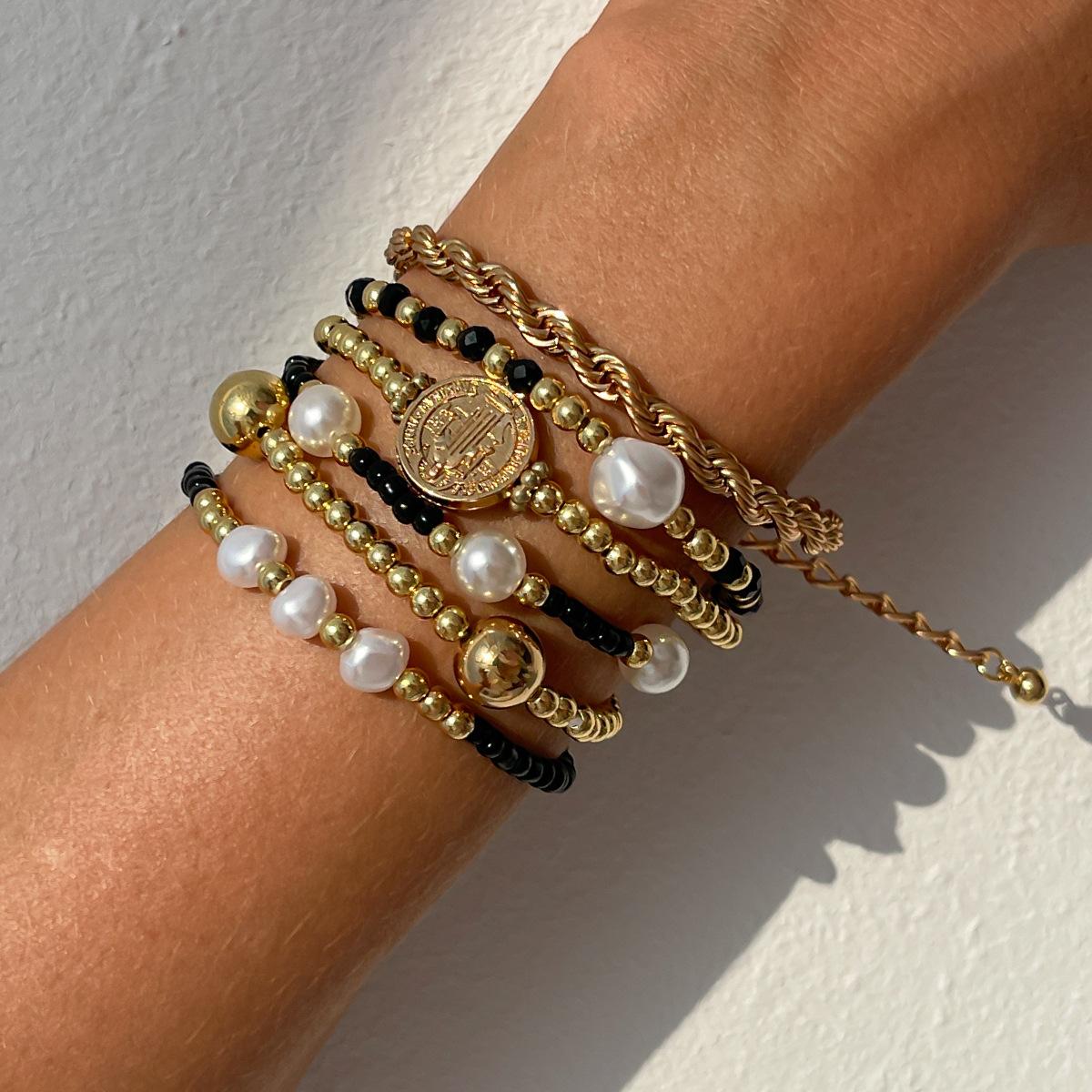 Ретро Этнический Стиль Браслет с Хрустальными Бусинами Креативный Металлический Подвеска Глаз Крест Многослойные Украшения