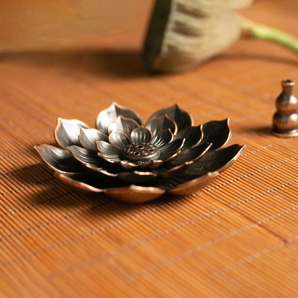 3 In1 Incense Stick Holder Alloy Lotus Line Incense Burner Yoga Sage Sandalwood Coil Base Bronze Crafs Home Decor Christmas Gift