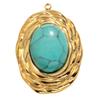 European Retro Turquoise Geometric Oval Pendant - Stainless & Titanium Steel Jewelry for Women