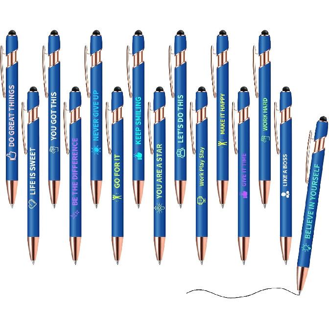 15 Pack pirational Pens - Motivational Ballpoint Pens Bulk with Quotes Stylus Tip Black Ink, Funny Pens for Coworkers School Office Supplies, Black