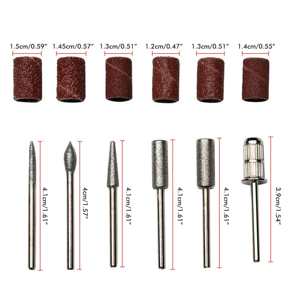 12pcsset Nail Drill Bits Sanding Bands File Kit 2.3mm (332in) Shank Diameter Grinding Head