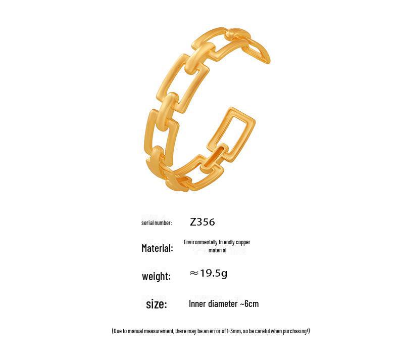 18k Gold-Plated Geometric Hollow Chain Open Bracelet