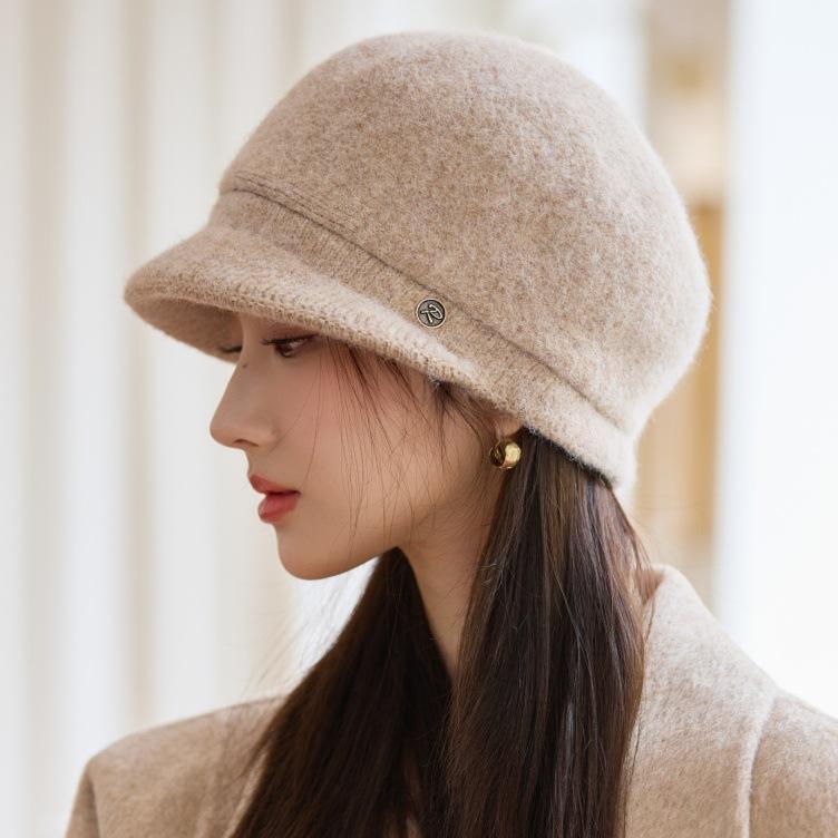 Autumn and Winter Women's Wool Thermal Hat Fashionable Velvet Thickened Large Head Circumference Wool Knitted Hat