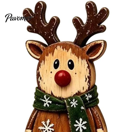 Vintage Santa Claus Elk Cat Figurines Christmas Wooden Tabletop Figurine, Hand Painted Reindeer Decor, Rustic Winter Home Holiday Ornaments