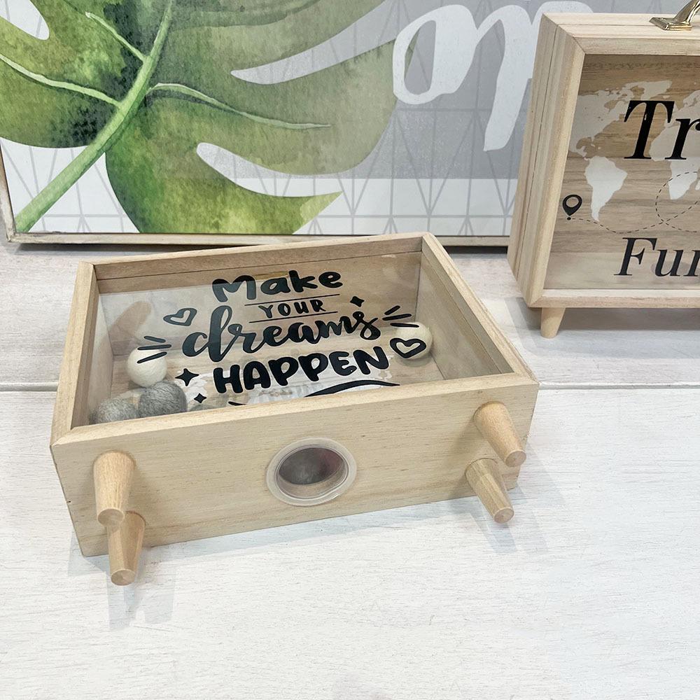 Nordic Transparent Wooden Piggy Bank and Travel Fund Box – Desktop Savings and Decorative Storage
