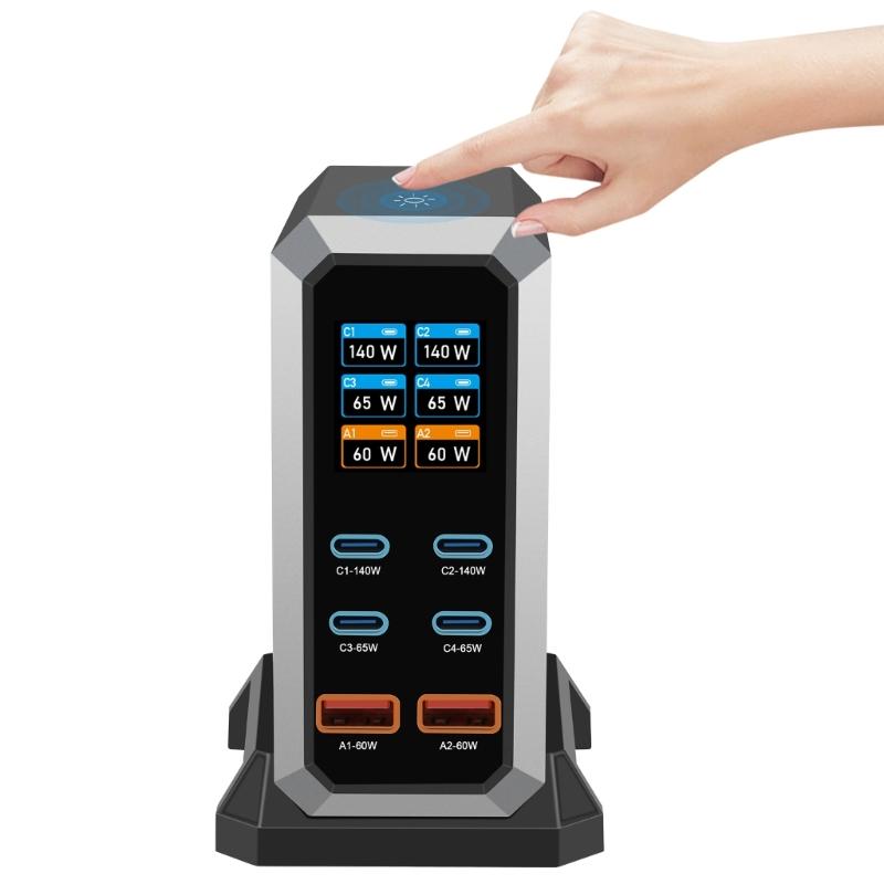 240W Charging Adapter 6 In 1 140W USB Type C Digital Display Fast Charging Station for Mobile Phone Laptop Electronics