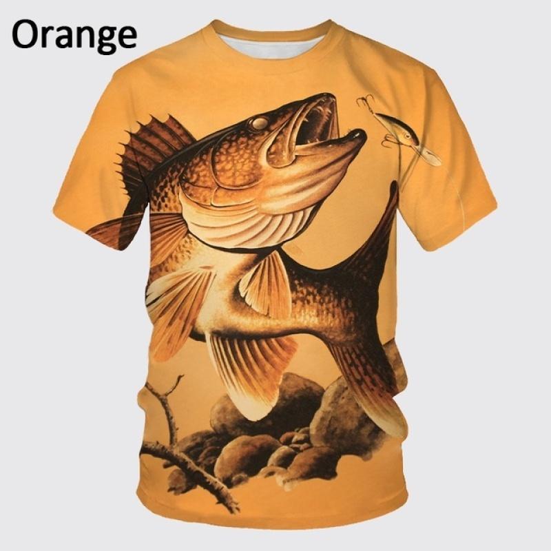 Summer Fishing Enthusiasts 3D Printed Fish Pattern T-shirt Ferocious Fish Short-sleeved Carp T-shirt Round Neck T-shirt