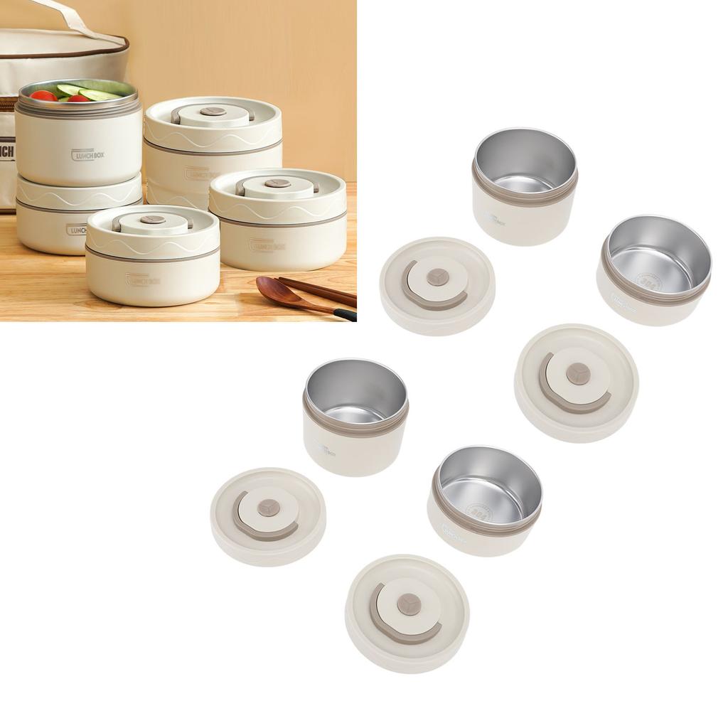 Insulated Lunch Container Box 304 Steel Sealed Multifunction Handy Round Thermal Top Bento Box with Thermal Bag Durable
