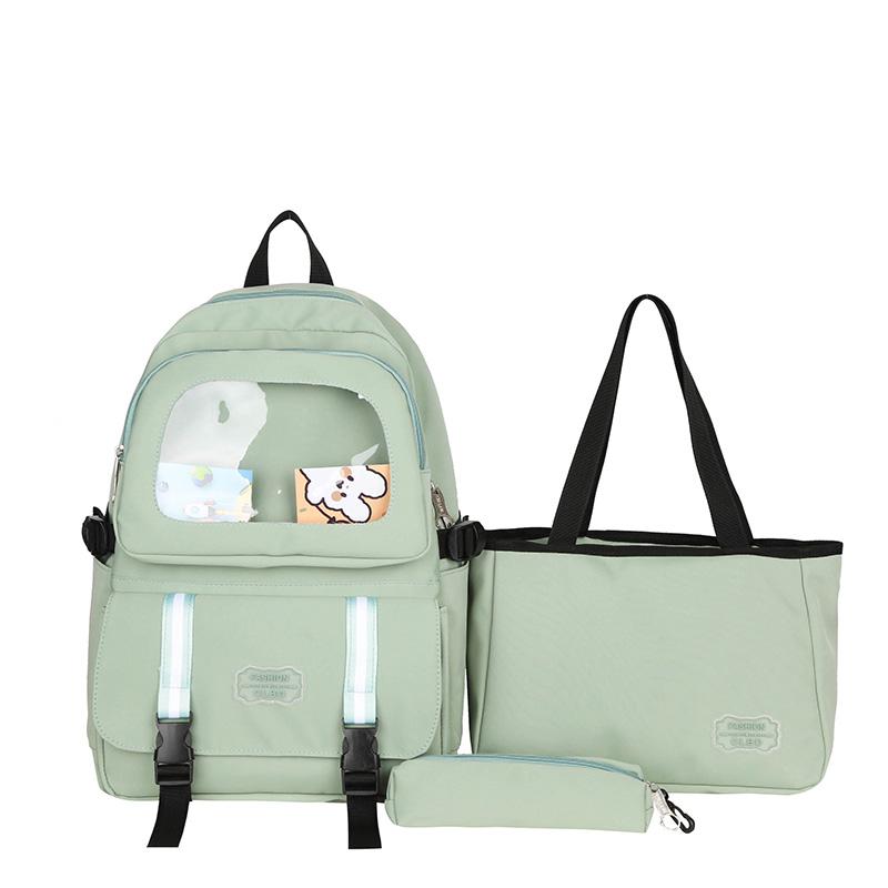 Three-Piece Backpack Set Student Schoolbag Women Solid Color Large Capacity Backpack with Lunch Bag Pen Bag