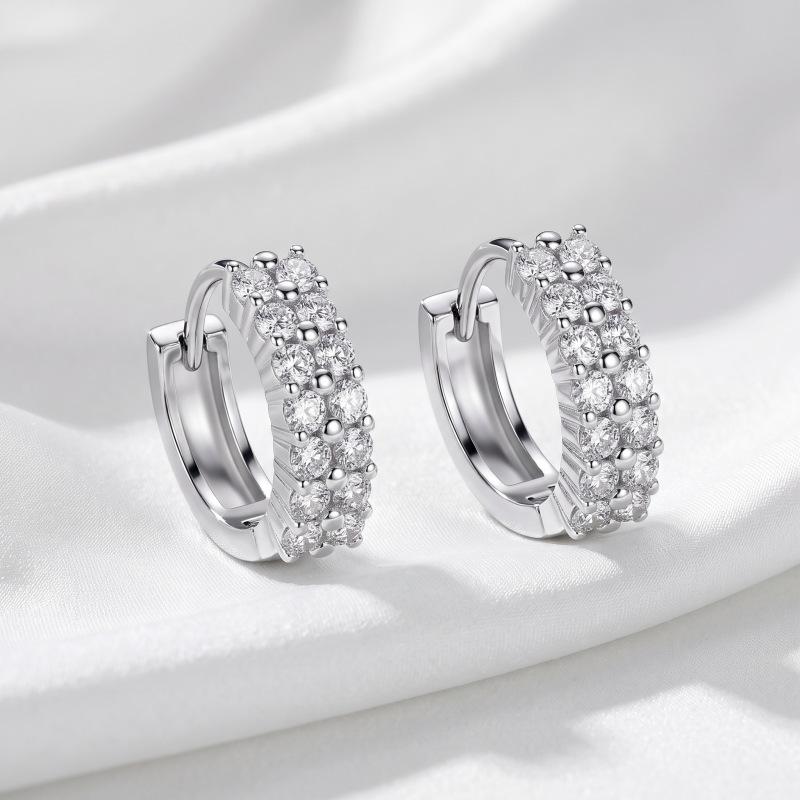 Hot-selling Double-row Diamond Ear Buckles In Europe and America, Fashionable and Simple, Inlaid Zircon Earrings, Men's and Women's Earrings.