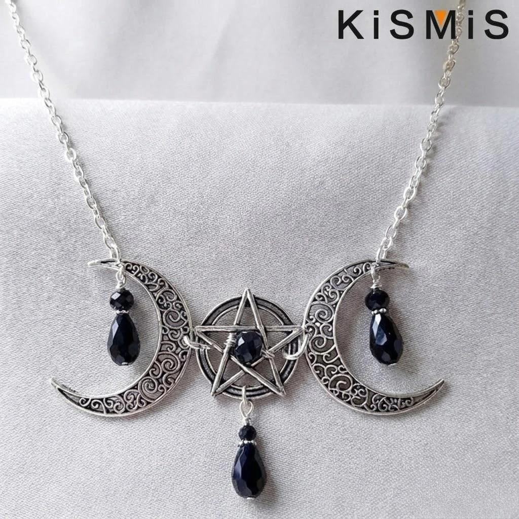

1PC March Birthstone Pentagram Water Drop Gemstone Pendant Necklace Gothic Halloween Jewelry Gift чорний