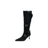 2025 autumn and winter new European and American belt buckle pointed head thin heel high heel temperament French fashion sexy beautiful women boots