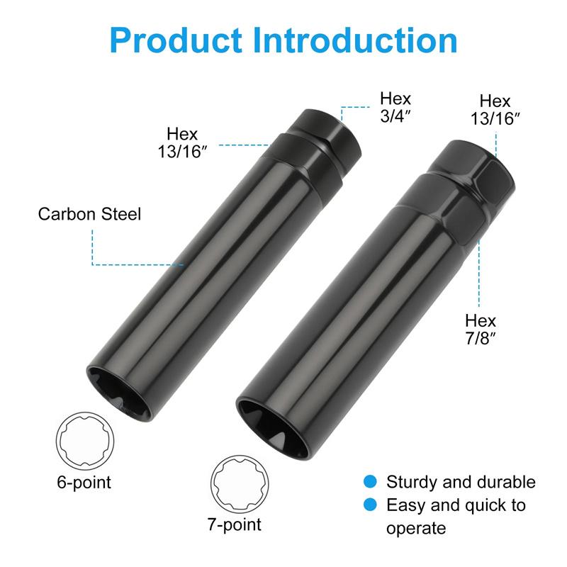 Small 6 Spline & 7 Spline Sockets Fuel Rim Lug Nut Key Wrench For Aftermarket Lugnuts 14X1.5, 14X2.0, 12X1.5, 12X1.25