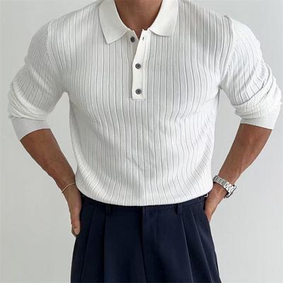 Polo a maniche lunghe a righe in maglia da uomo - Autunno Vestibilità Muscle Fit