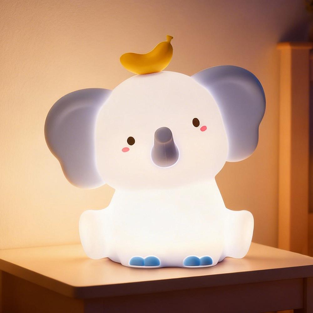 Cute Elephant Sleeping Night Light Rechargeable Dimmable Squishy Novelty Nursery Animal Nightlights For Desk Christmas Decor