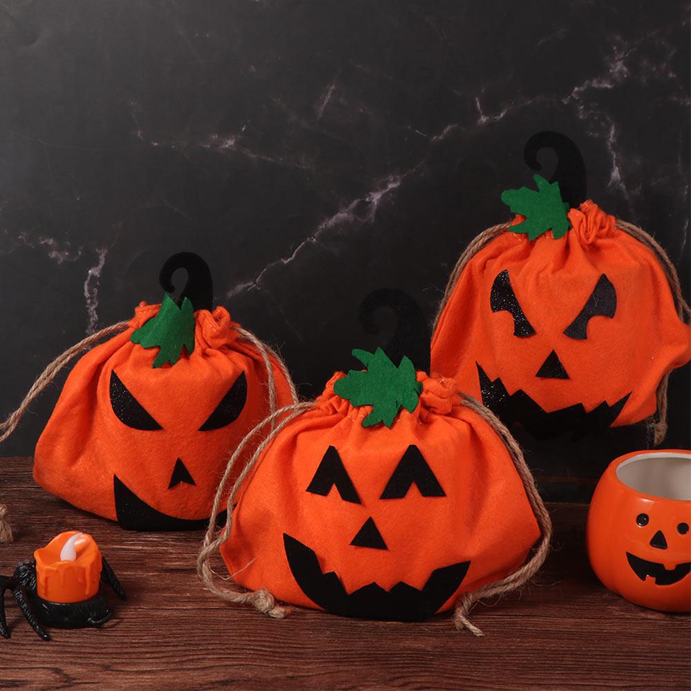 Portable Non-woven Bag Drawstring Candy Bag Pumpkin Buckets Party Favors Bag  Kids Costume