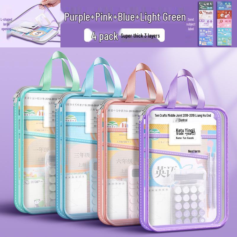 Transparent L-Shaped Mesh Zip Bag for Elementary Students