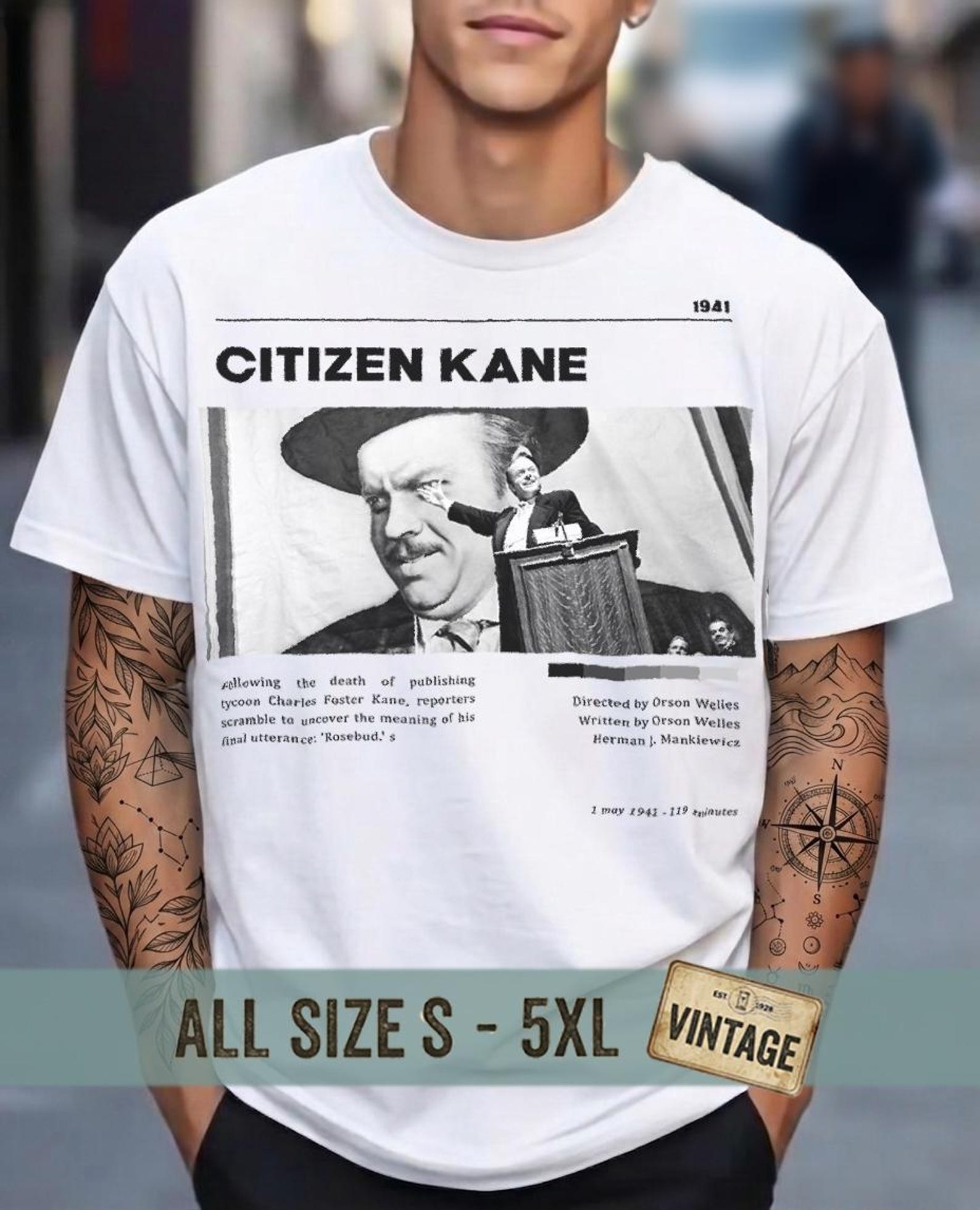 Citizen Kane Shirt Orson Welles Vintage Film T-Shirt, Classic Cinema Aesthetic Graphic Tee, Rosebud Movie Fan Gift, Retro Director Tshirt 4XL