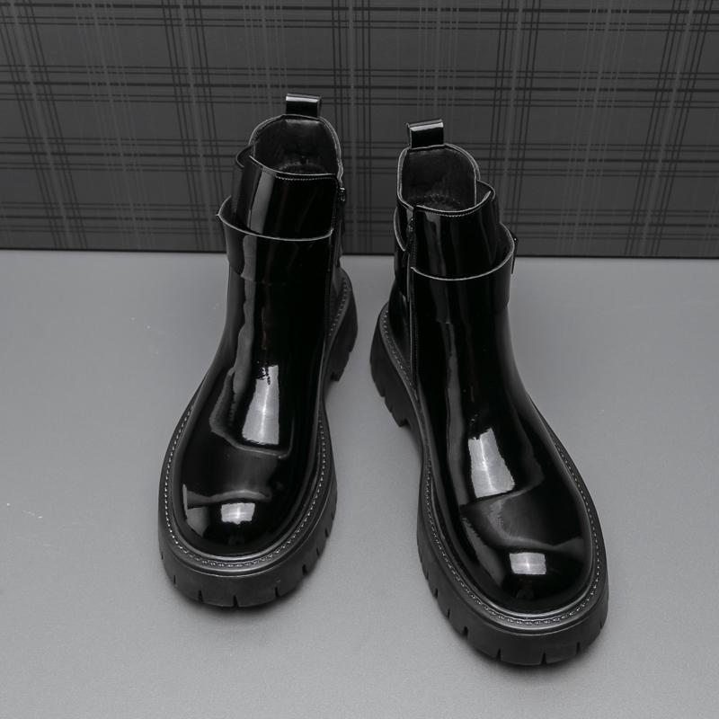 Fashion Luxury Brand High-quality Glossy Leather Shoes Thick Soled Men's High Top Business Shoes Versatile Winter Men's Ankle Boots