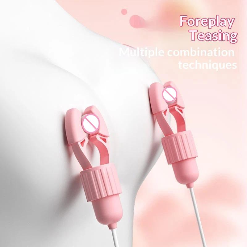 Nipple Clamps Vibrator Breast Massage Tongue Licking Sucking Vibrating Clit Stimulator Female Maturbator Adult Sex Toy For Women
