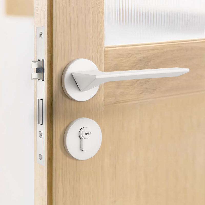 White Bedroom Door Lock, Silent Split Lock, Household Wooden Door Handle Lock