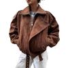 Women's Retro Y2K Style Brown Short Loose Jacket - European & American Spring/Autumn Fashion
