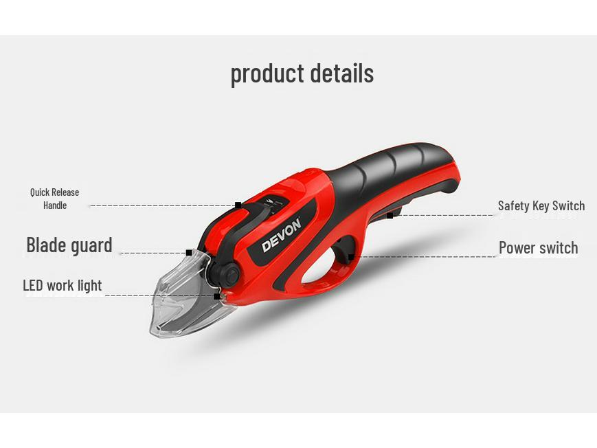 DEVON 8301 Cordless Electric Pruning Shears with Lithium Battery for Gardening and Floral Art.