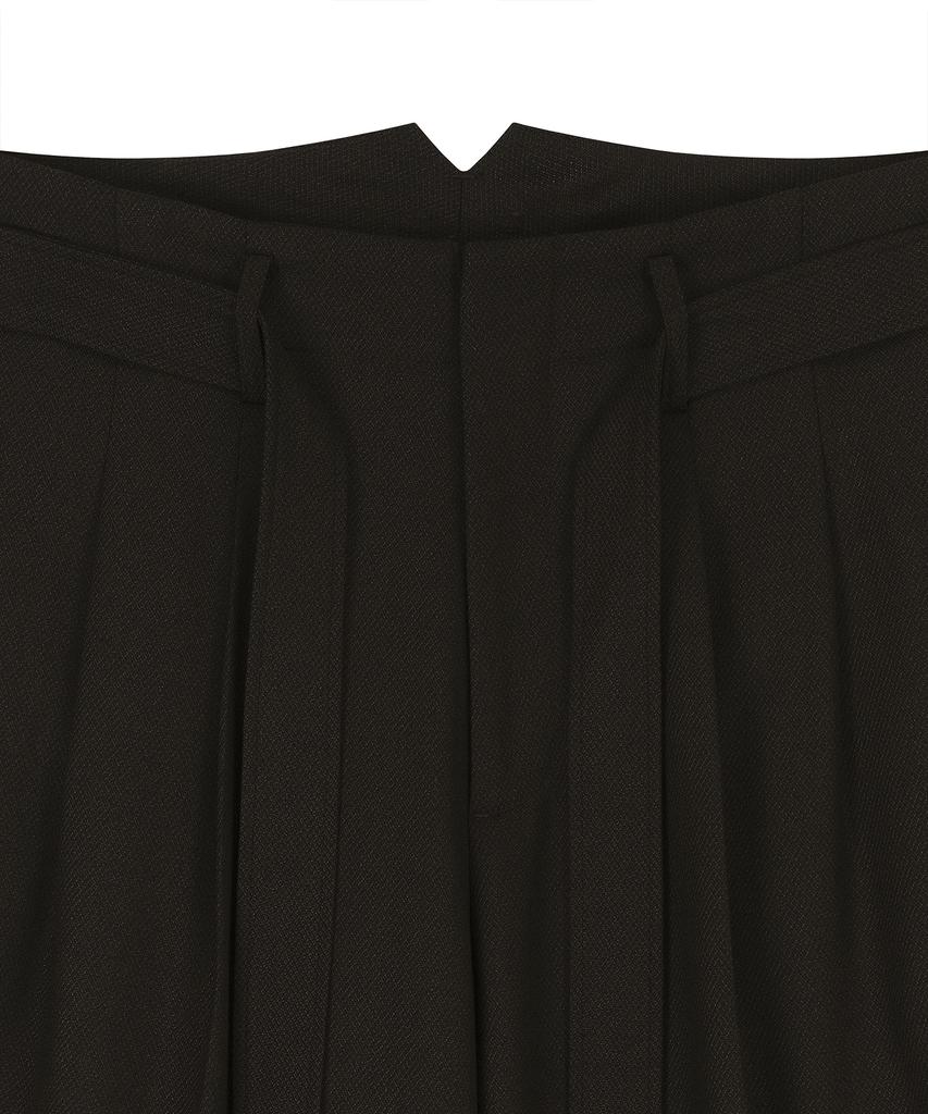 NOIRER Wool Jacquard Belted Two-Tuck Wide Slacks (Brown)