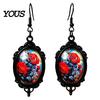 Gothic Earrings for Women 1 Pair Halloween Flower Earrings, Matte Black Oval Alloy Vintage Dangle Lightweight Stained Glass Rose Patterns Jewelry