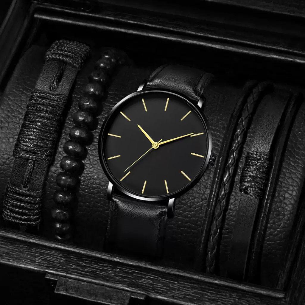 Watch Men'S Fashion Quartz Watch Ultra-Thin Watch Watch Belt Bracelet Set Men'S Watch