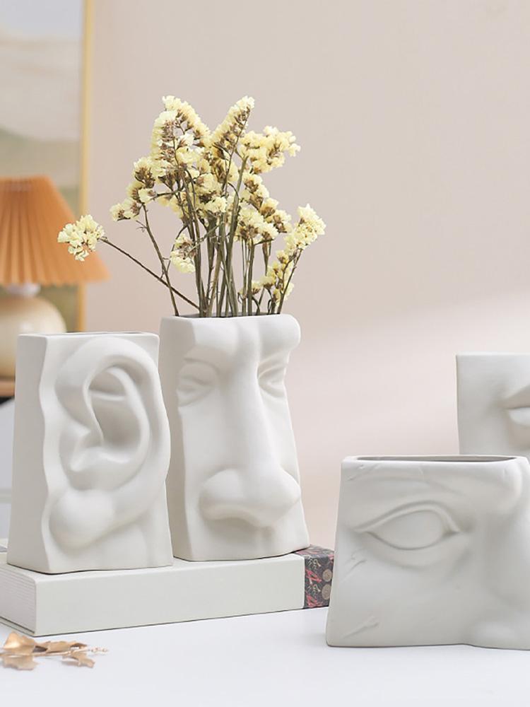 Ceramic Flower Vase Human Face Vase Minimalist Decorative Hydroponic Flower Arrangement Container