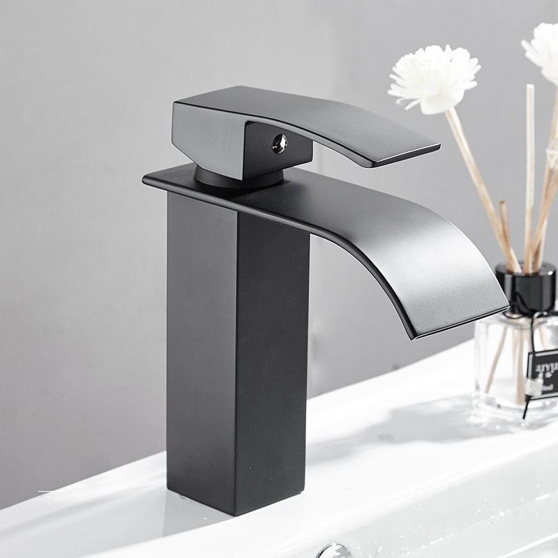 Square Waterfall Basin Sink Faucet Chrome/Black Brass Bathroom Basin Faucet Mixer Tap Hot and Cold Sink Faucet Toilet Faucet