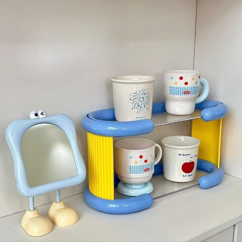 Desktop Colorful Storage Rack Organizer Kawaii Multi-layer Cup Mug Rack Storage Shelf Table Decor Cosmetic Bathroom Organizing