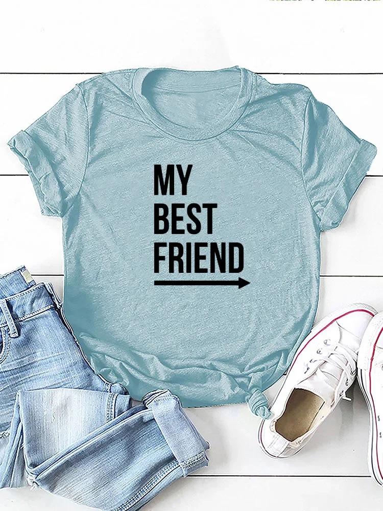 

My Best Friend Arrow Print Women T Shirt Short Sleeve O Neck Loose Women Tshirt Ladies Tee Shirt Tops Camisetas Mujer XXXL небесно-голубой