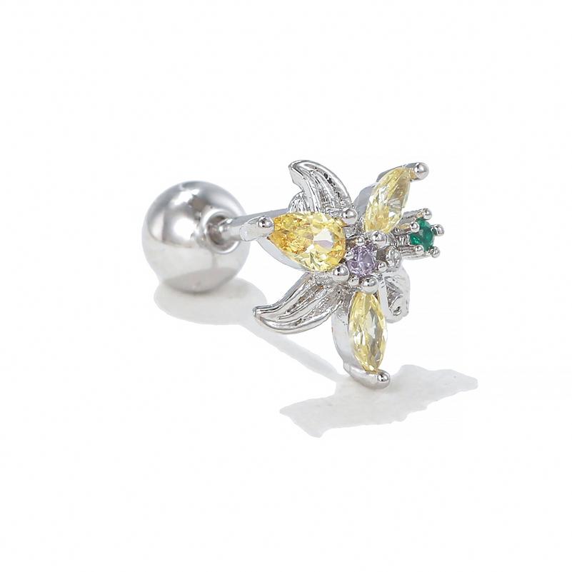 One Piece Zirconia Flowers Princess Geometry Piercing Screw Stud Earrings for Women Girls Fashion Jewelry In Summer