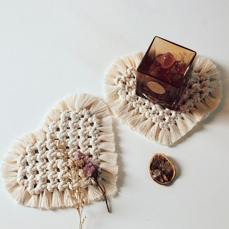 Home Cotton Braid Coaster Handmade Macrame Cup Cushion Bohemia Style Non-slip Cup Mat
