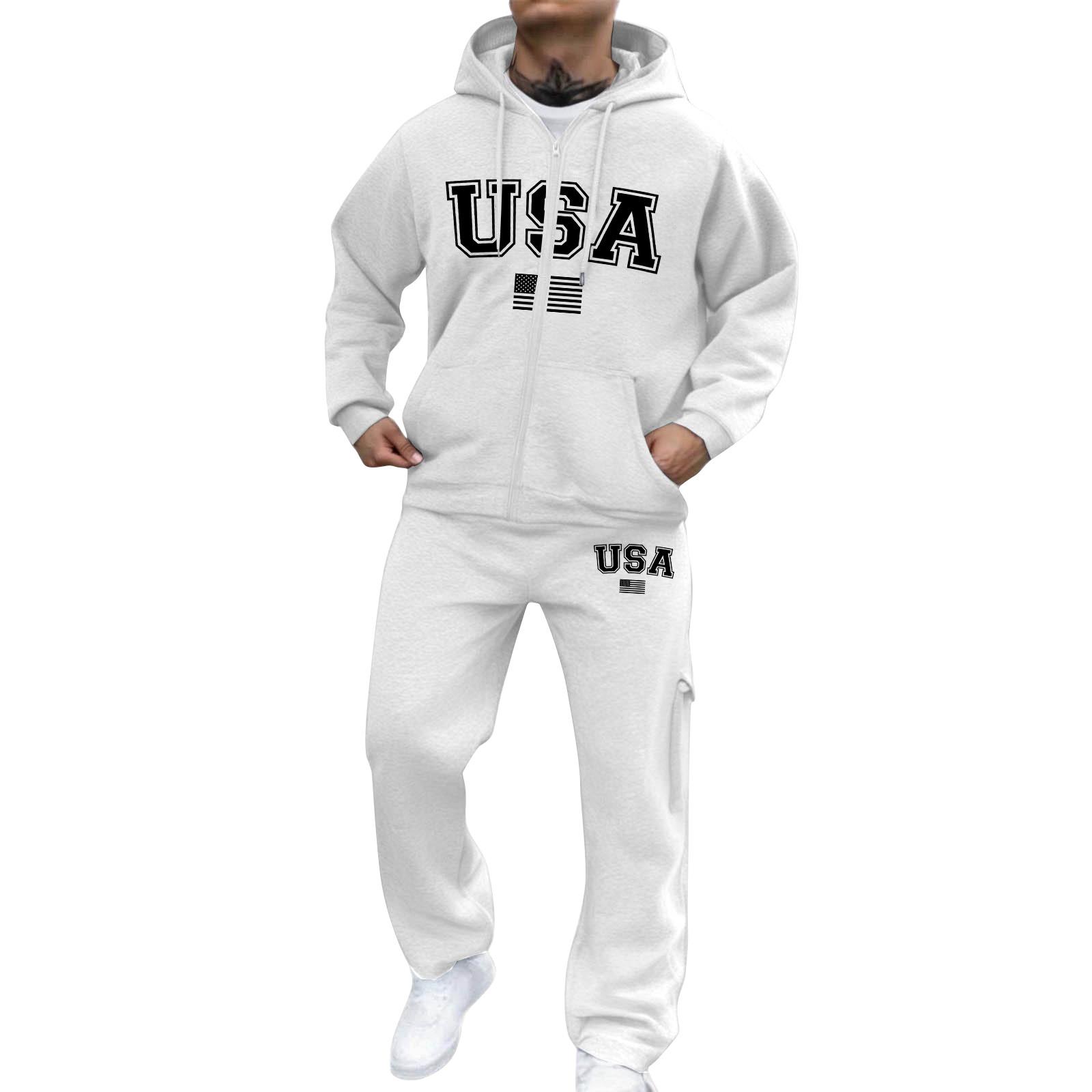 

Чоловічий костюм-куртка з блискавкою, чоловічий повсякденний спортивний костюм, костюм-світшот XXL білий