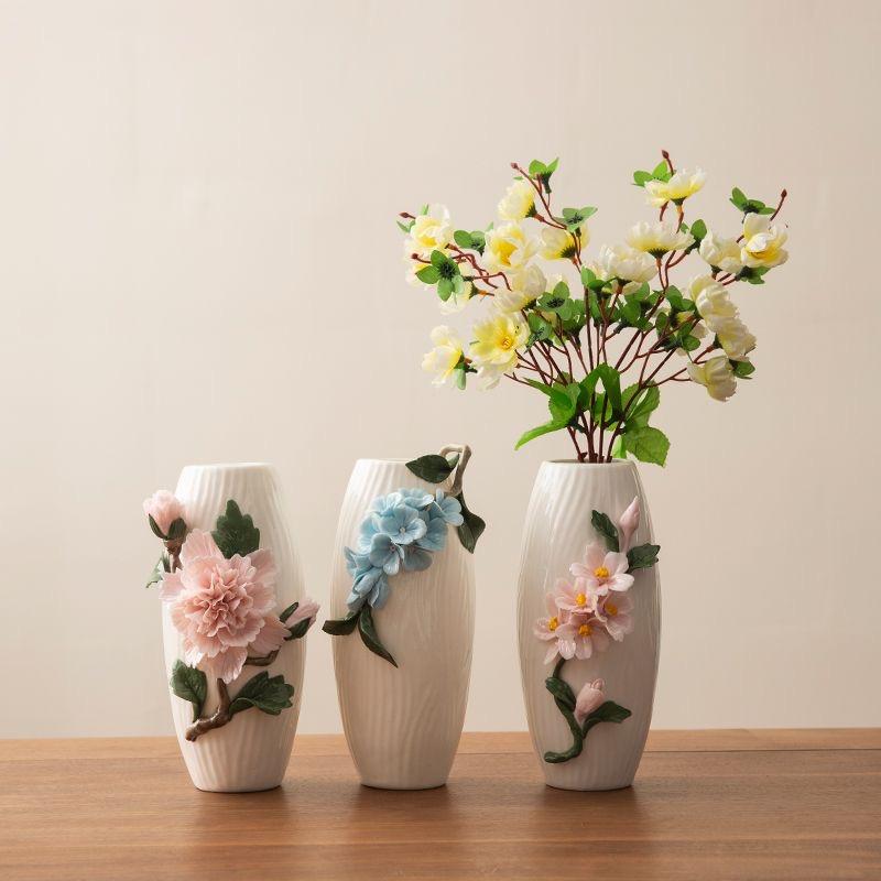Handgefertigte Pfingstrosen Keramikvase, Dekorativer Blumenvasen im chinesischen Stil für Wohnzimmer & Büro Heimdekoration